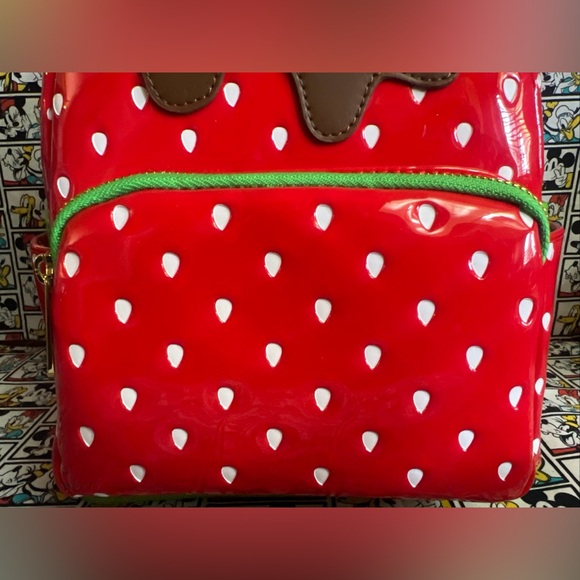 Loungefly Disney Minnie Mouse Chocolate Dipped Strawberry Backpack Ears Set NWT - Picture 5 of 16